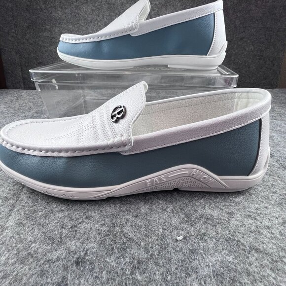 Mens Size EU 45 US 11 White & Blue Slip-On Loafers Comfy Non Slip Rubber Sole - Picture 6 of 15